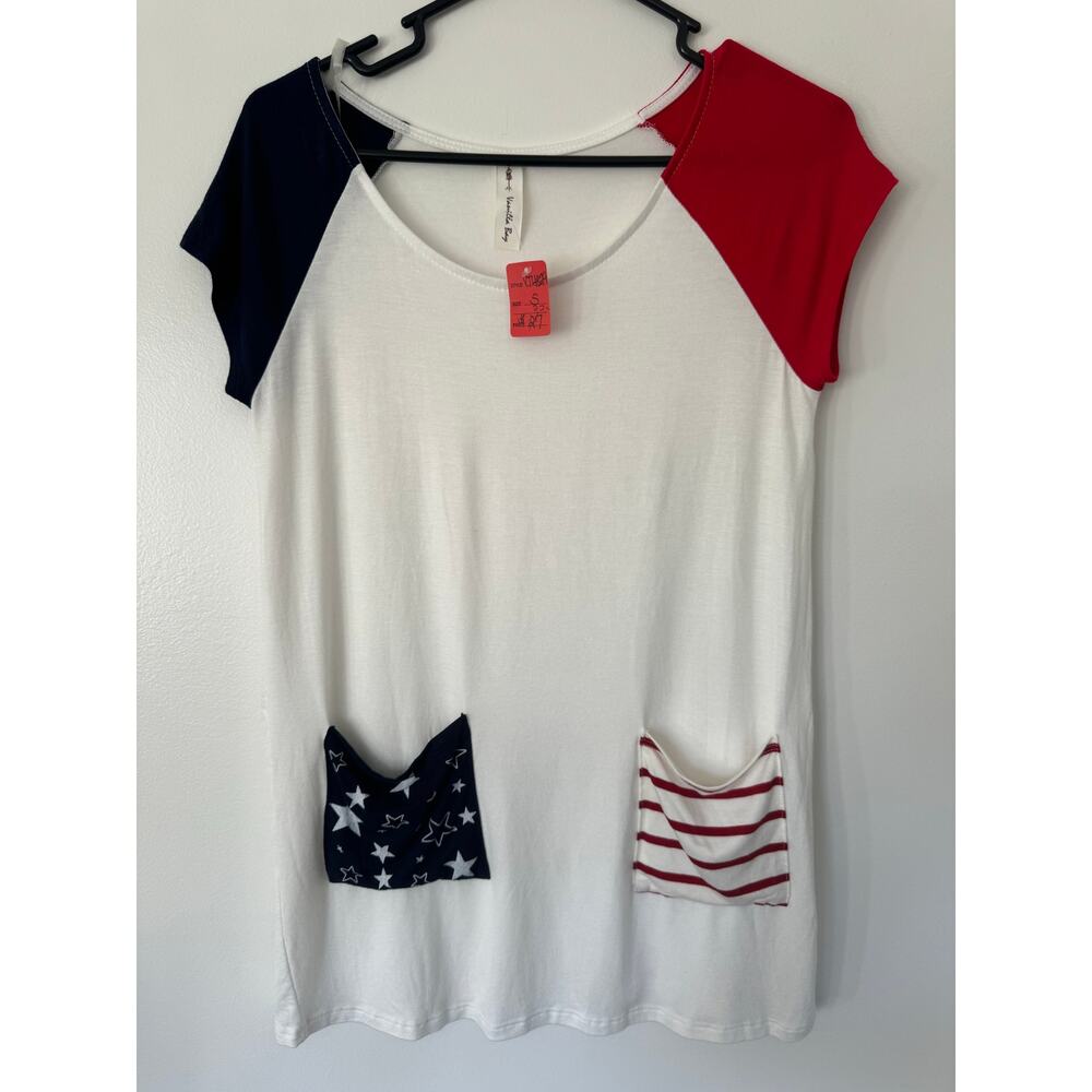 Patriotic American‎ Flag Top Small NWT July Fourth Memorial